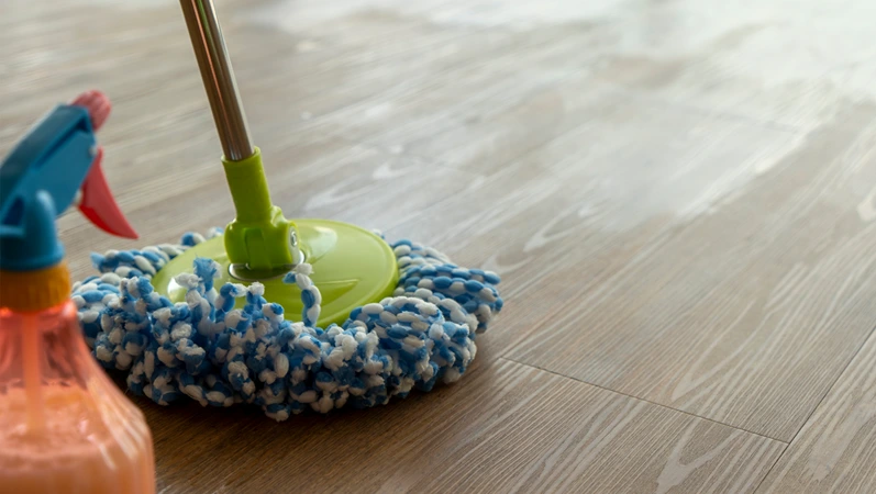 Spray and mopping for Vinyl sheet surface Waxing step to finish After installation Vinyl floor tiles , luxury vinyl collection concept